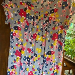 Boden Floral Gray Dress US 10L / 14 UKL with Pansies - Gray Pink Blue, Yellow